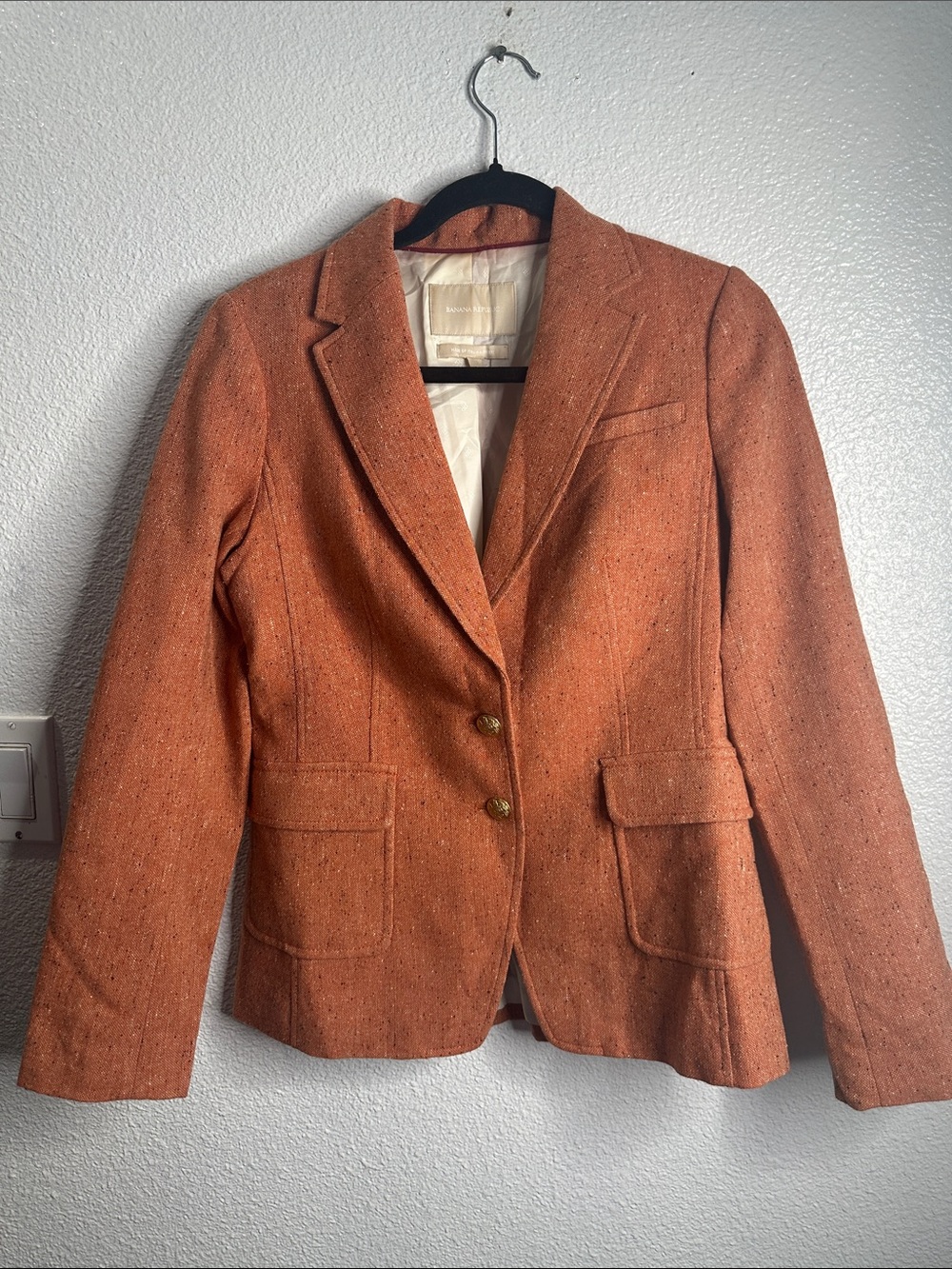 Banana Republic wool silk blend Orange Blazer Classic Tailored gold button 4
